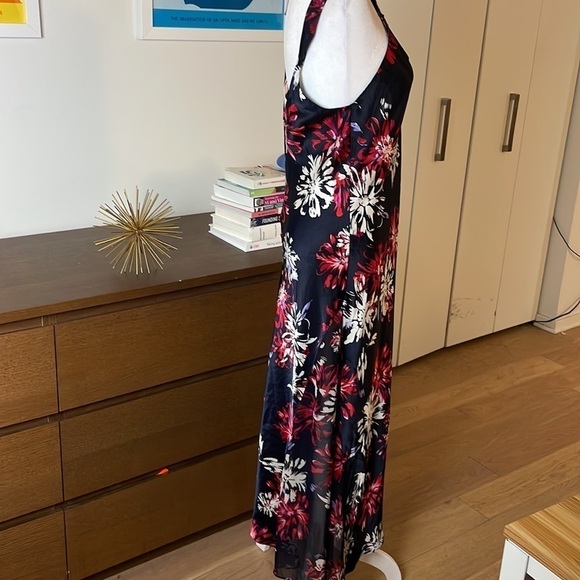 Oscar De La Renta 💎Pink Label Slip Navy Floral Long Dress - Picture 5 of 12
